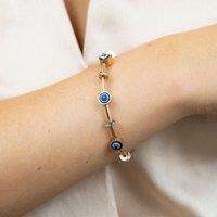 The Colourful Aura Women's Blue Evil Eye Brass Rose Gold Zircon Magnetic Bangle Bracelet
