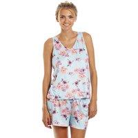 Camille Women's Lightweight Floral Print Short Pyjama Set in Light Blue | Size: 18-20