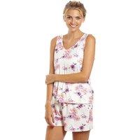 Camille Women's Lightweight Floral Print Short Pyjama Set in Cream | Size: 18-20