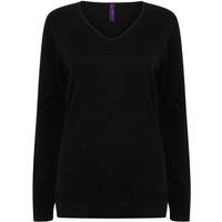 Henbury Women's Cotton Acrylic V Neck Sweatshirt in Black | Size: 2XL