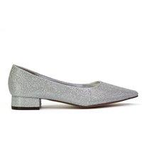 XY London Women's 'Karen' Pointed Toe Court Shoes With Low Block Heel in Silver | Size: 3