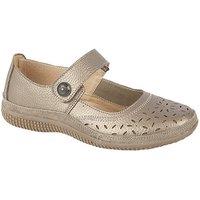 Boulevard Women's Wide Fitting Touch Fastening Perforated Bar Shoes in Bronze | Size: 6