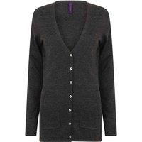 Henbury Women's Cotton Acrylic V Neck Cardigan in Grey | Size: 3XL