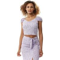 Liquorish Women's Floral Button Up Front Top In Lilac in Purple | Size: 12