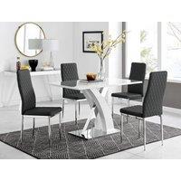 FurnitureboxUK Atlanta White High Gloss & Chrome 4 Seater Dining Table with X Shaped Legs & 4 Faux Leather Milan Chairs in Black