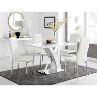 FurnitureboxUK Atlanta White High Gloss & Chrome 4 Seater Dining Table with X Shaped Legs & 4 Faux Leather Milan Chairs