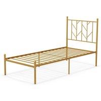 Costway 3FT Single Metal Bed Frame Heavy-duty Slatted Platform Bed with Headboard in Gold
