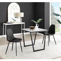 FurnitureboxUK Carson White Marble Effect Square Dining Table & 2 Faux Leather Corona Black Leg Chairs