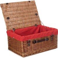 Red Hamper Wicker 51cm Double Steamed Picnic Basket with Cotton Lining in Red