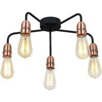Harper Living 5 Light Semi Flush Ceiling Light, E27/ES Bulb Cap, Dimmable, Drop Arms in Black