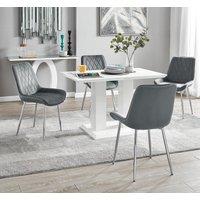 FurnitureboxUK Imperia 4 Seater Modern White High Gloss Rectangular Dining Table & 4 Persaro Velvet Chairs in Grey