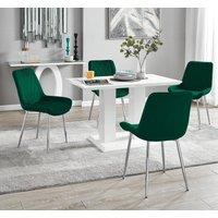 FurnitureboxUK Imperia 4 Seater Modern White High Gloss Rectangular Dining Table & 4 Persaro Velvet Chairs in Green