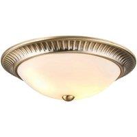 Netlighting Brahm 2 Light Flush Ceiling Light Antique Brass Acid Glass E14 in Gold
