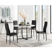 FurnitureboxUK Adley Grey Concrete Effect & Black Round Dining Table with Shelf & 4 Velvet Milan Dining Chairs