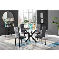 Novara 4 Seater Black Leg Round Glass Dining Table & 4 Milan Soft Velvet Black Leg Chairs