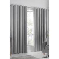 Fusion 'Strata' Triple-Woven Dimout Eyelet Curtains in Silver | Size: 229 cm width x 274 cm drop