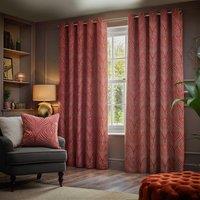 Paoletti Gatsby Jacquard Eyelet Curtains in Terracotta | Size: 117 cm width x 183 cm drop
