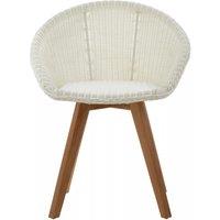Orsina Modern Design Lounge Chair, Comfortable White Faux Rattan Upholstered Armless Chair, Sturdy Wooden Chair in Brown