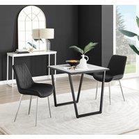 FurnitureboxUK Carson White Marble Effect Square Dining Table & 2 Velvet Pesaro Silver Leg Chairs in Black
