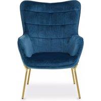 Orsina High Back Velvet Armchair with Gold Legs, Versatile & Durable Armchair, Easy to Maintain Bucket Chair in Blue