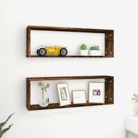 Berkfield Home Wall Cube Shelves 2 pcs Smoked Oak 80x15x26.5 cm Engineered Wood in Brown