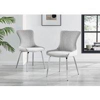 FurnitureboxUK Set of 2 Nora Deep Padded Luxurious Dining Chairs Upholstered In Soft Velvet With Chrome Legs in Light Grey