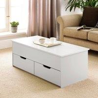 Home Source Wooden Coffee Table With Lift Up Top & 2 Large Storage Drawers in White