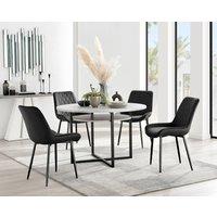 FurnitureboxUK Adley Grey Concrete Effect & Black Round Dining Table with Shelf & 4 Velvet Pesaro Dining Chairs