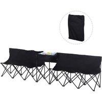 OUTSUNNY 6 Seat Camping Bench Folding Portable Outdoor with Cooler Bag Black