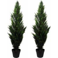 Leaf 120cm Pair of Artificial Cedar Cypress Topiary UV Resistant in Green