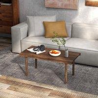 Costway 98cm Coffee Table Rubber Wood Center Table w/Slatted Wood Tabletop Rectangle for Living Room in Brown