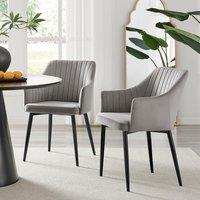 FurnitureboxUK Set of 2 Calla Deep Padded Dining Chairs Upholstered in Soft Velvet With Black Metal Legs in Grey