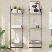 Berkfield Home 3-Tier Wall Shelves with Bars 2 pcs Grey Sonoma 30x25x100 cm | Size: 30 x 25 x 100 cm