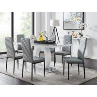 FurnitureboxUK Giovani 6-Seater Grey Glass Dining Table & 6 Milan Faux Leather Dining Chairs