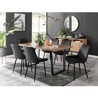 FurnitureboxUK Kylo Large Brown Wood Effect Dining Table & 6 Pesaro Velvet Black Leg Chairs