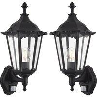 Loops 2 PACK IP44 Outdoor PIR Light Matt Black & Glass Traditional Wall Lantern Motion