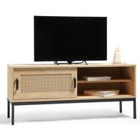 VonHaus Lena Rattan Sliding Door Up to 55" TV Unit in Brown