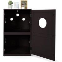 Costway 2-Tier Cat House Indoor Pet Crate Litter Box Enclosure Side Storage Cabinet in Brown