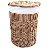 Red Hamper Cotton Lined Light Steamed Round Laundry Basket in White