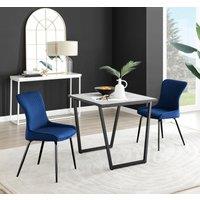 FurnitureboxUK Carson White Marble Effect Square Dining Table & 2 Velvet Nora Black Leg Chairs in Blue