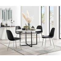 FurnitureboxUK Adley Grey Concrete Effect Round Dining Table & 4 Corona Silver Chairs in Black