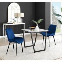 FurnitureboxUK Carson White Marble Effect Square Dining Table & 2 Velvet Pesaro Black Leg Chairs in Navy