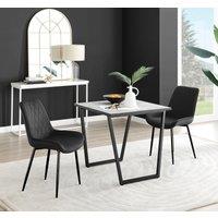 FurnitureboxUK Carson White Marble Effect Square Dining Table & 2 Velvet Pesaro Black Leg Chairs