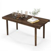 Costway Modern Coffee Table Accent Center Tea Table Cocktail Table with Slatted Tabletop in Brown