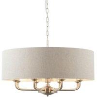Netlighting Highclere Single Shade Pendant Ceiling Lamp Brushed Chrome Plate Natural Linen in Grey