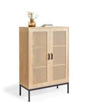 VonHaus Lena Rattan Effect Tall Living Room Storage Sideboard in Brown