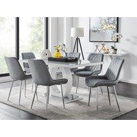 FurnitureboxUK Giovani 6-Seater Grey Glass Dining Table & 6 Pesaro Soft Velvet Dining Chairs