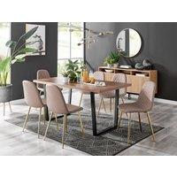 FurnitureboxUK Kylo Large Brown Wood Effect Dining Table & 6 Corona Gold Leg Faux Leather Chairs in Beige