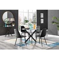 FurnitureboxUK Novara 4 Seater Black Leg Round Glass Dining Table & 4 Corona Faux Leather Black Leg Chairs