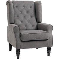 HOMCOM Accent Armchair Home Furniture Tufted Club Wood Fabric in Dark Grey